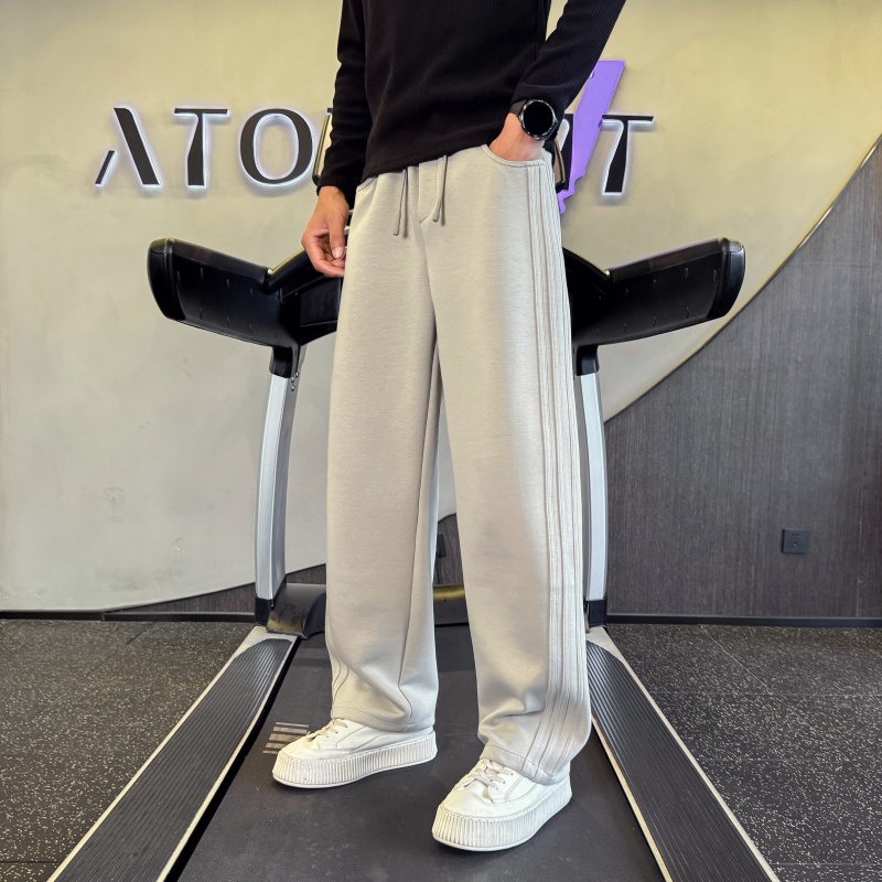 秋冬加绒加厚直筒条纹男士休闲裤