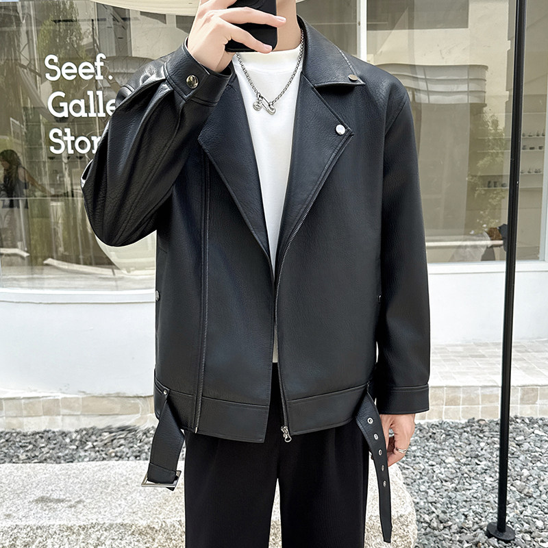 模特图~春季新款斜拉链pu皮夹克机车服外套K8820/P128,男装夹克,电商B331