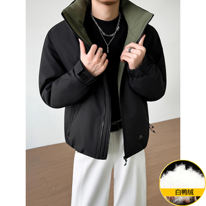 模特图~新标90白鸭绒冬季冲锋衣立领拼色羽绒服外套E100/P268,工装裤怎么搭配外套学生女冬图片