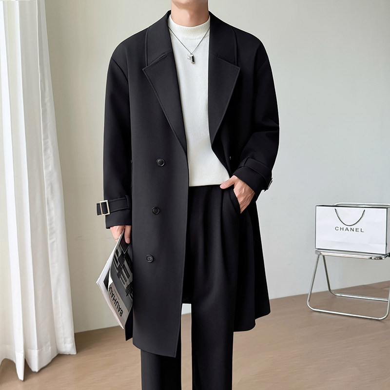 模特图~2026春季韩版中长款过膝风衣外套K8822/P108，男装风衣，电商B331
