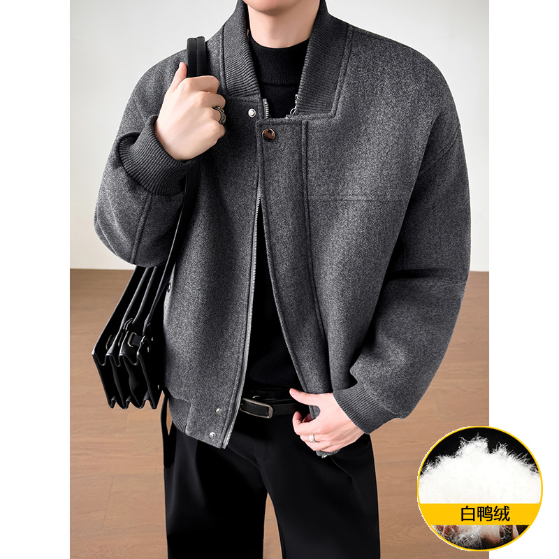 模特图~广检新标90白鸭绒冬季美式毛呢休闲羽绒服E066/P188，男装羽绒服，电商B331
