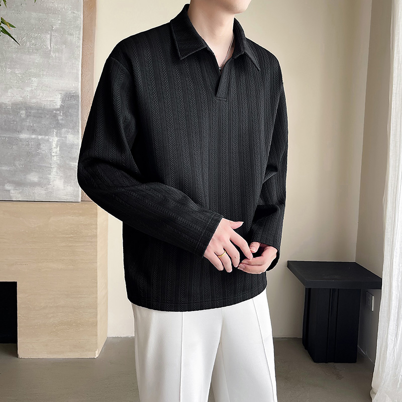 模特图~抖音秋季麦穗纹针织Polo领卫衣W086/P55，男装卫衣，电商B331