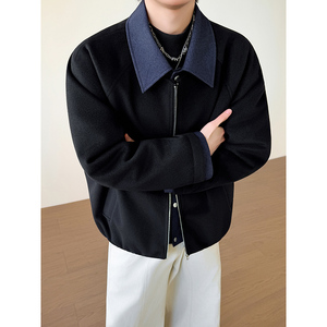 模特图~新标90白鸭绒冬季美式假两件毛呢羽绒服外套 E122/P228图片