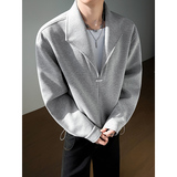 模特图~春季重磅假两件抽绳设计翻领卫衣YJ6022/P88，男装卫衣，电商B331