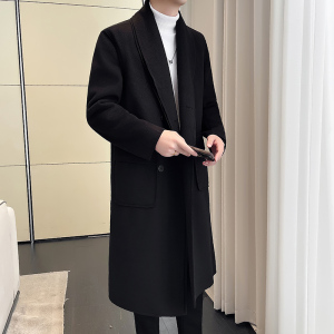模特图~抖音重磅假两件叠穿过膝毛呢大衣风衣外套 FY930/P165，男装风衣，电商B331