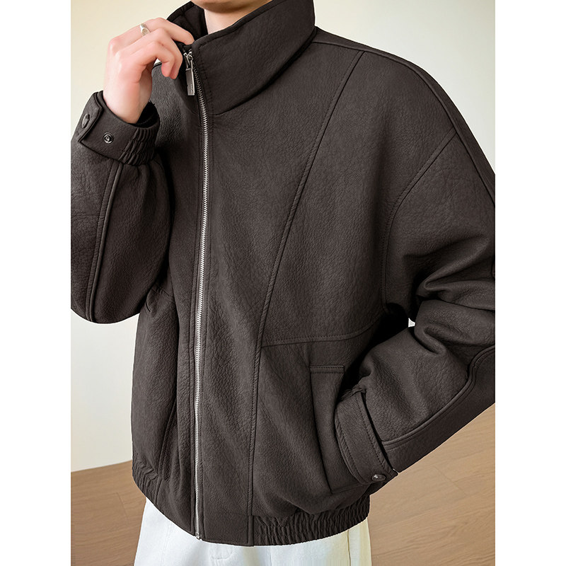 模特图~新标90白鸭绒美式PU皮立领羽绒服外套E127/P268,男装羽绒服,电商B331