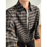 模特图~春季格子套头衬衫假两件卫衣YJ6012/P78，男装衬衫，电商B331