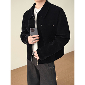 模特图~春季抖音琥珀夹克简约老钱丝绒外套 YJ6006/P125，男装夹克，电商B331