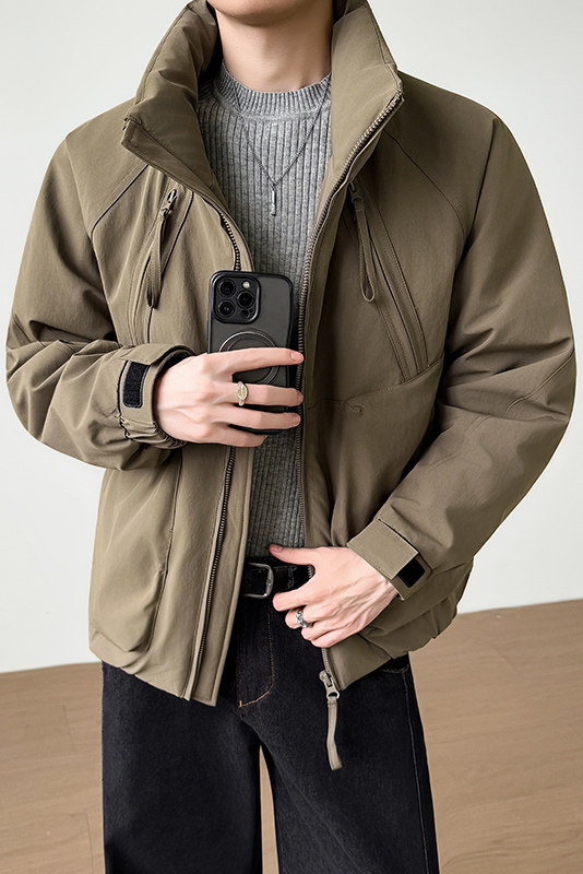 模特图~新标90白鸭绒冬季日系多口袋立领羽绒服外套E102/P268,男装羽绒服,电商B331