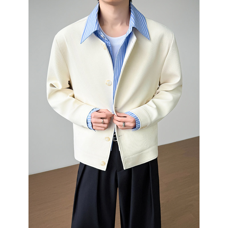 模特图~春季假两件衬衫领叠穿夹克外套YJ6027/P115，男装夹克，电商B331