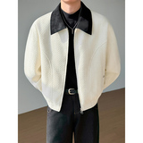 模特图~小香风拼皮双开拉链春季夹克外套YJ6009/P115，男装夹克，电商B331