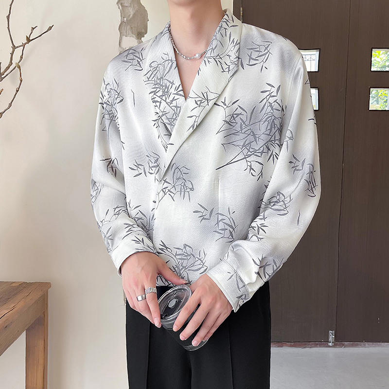 模特图~秋季缎面烫金工艺加厚长袖衬衫CS625/P38，男装衬衫，电商B331