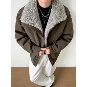 模特图~新标90白鸭绒美式毛领拼接羽绒服外套E106/P238图片