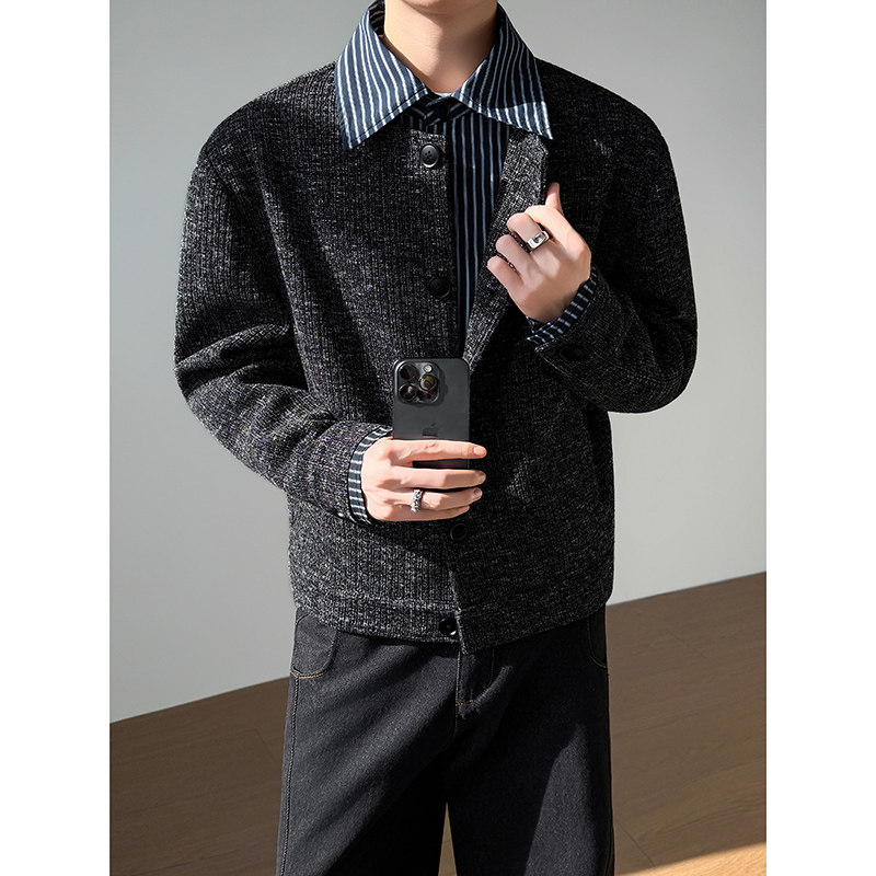模特图~春季假两件针织外套休闲夹克YJ6025/P115，男装夹克，电商B331