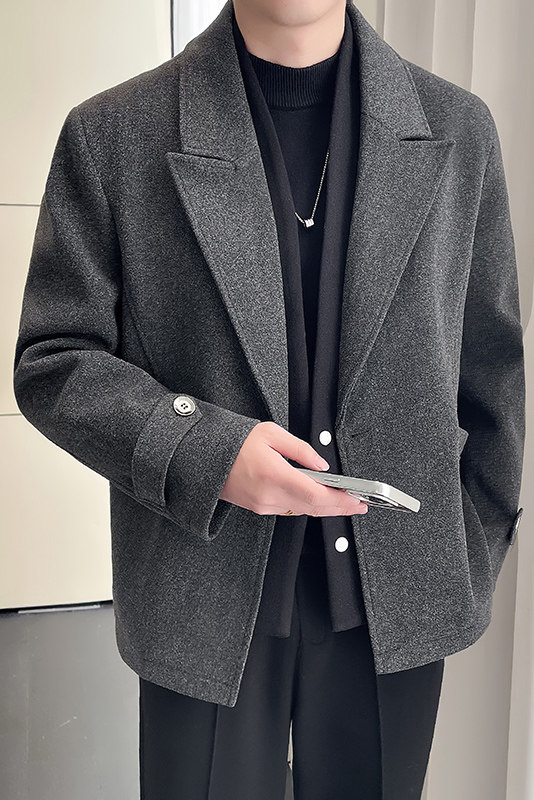 模特图~冬季加棉加厚假两件毛呢夹克外套FY951/P115,男装夹克,电商B331