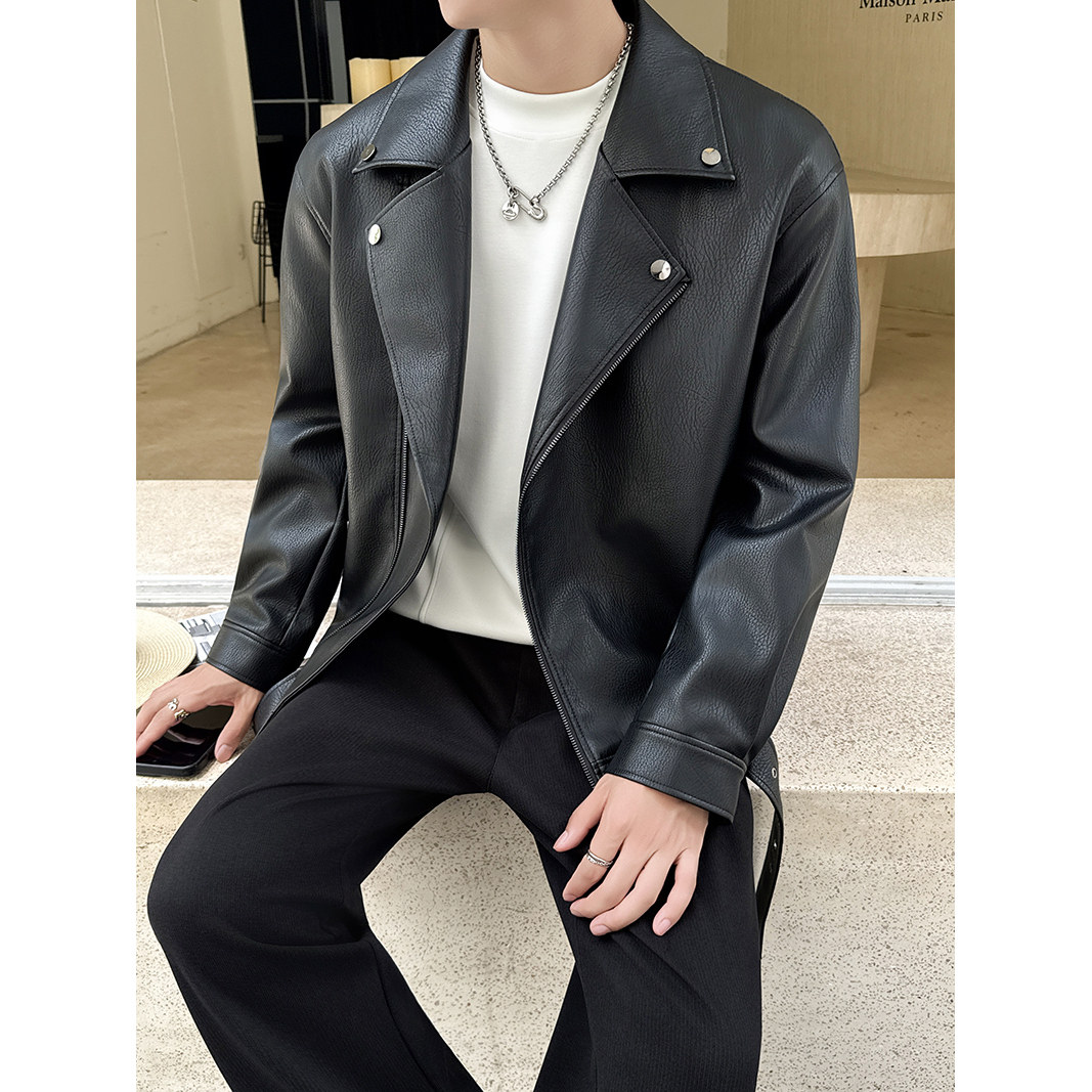 模特图~春季新款斜拉链pu皮夹克机车服外套K8820/P128,男装夹克,电商B331