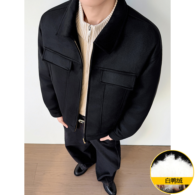 模特图~新标90白鸭绒仿麂皮绒冬季美式羽绒服外套E126/P198，男装羽绒服，电商B331