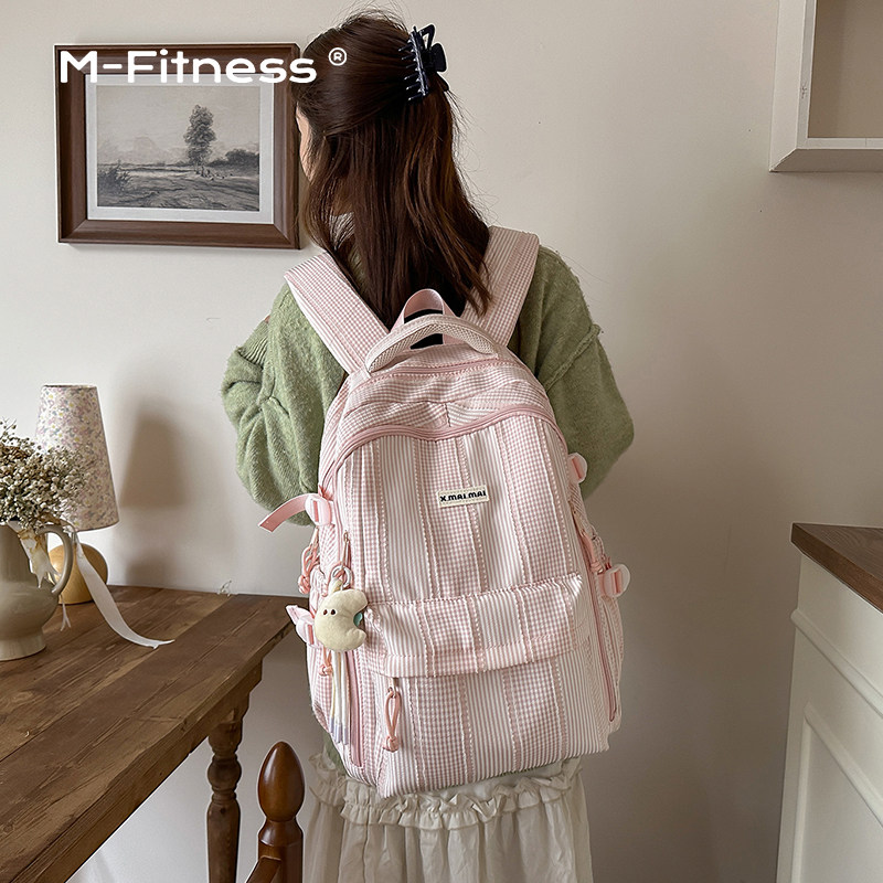 M.Fitness格纹大容量学生双肩包