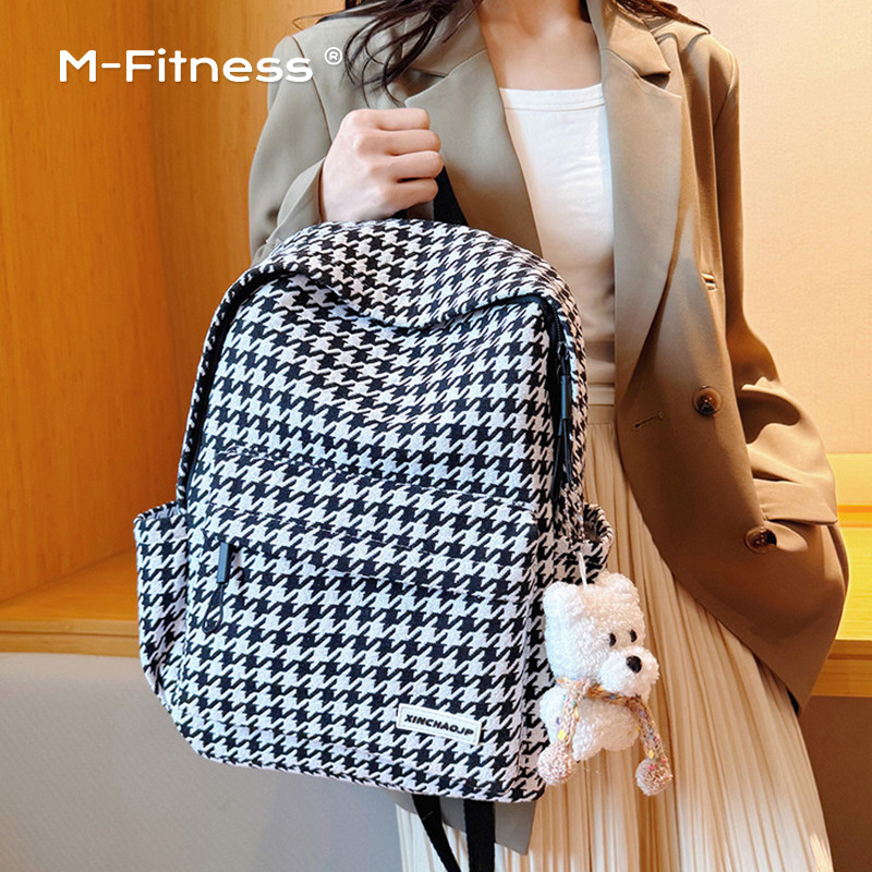 M.Fitness千鸟格大容量双肩包