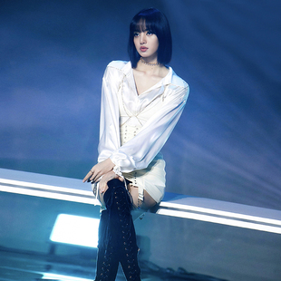 Lisa同款丨青你3女团演出服韩舞blackpink打歌服舞台装白色包臀裙