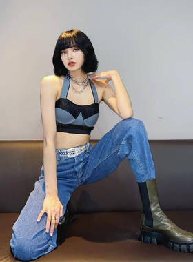 演出舞台长袖lisa打歌服吊带同款