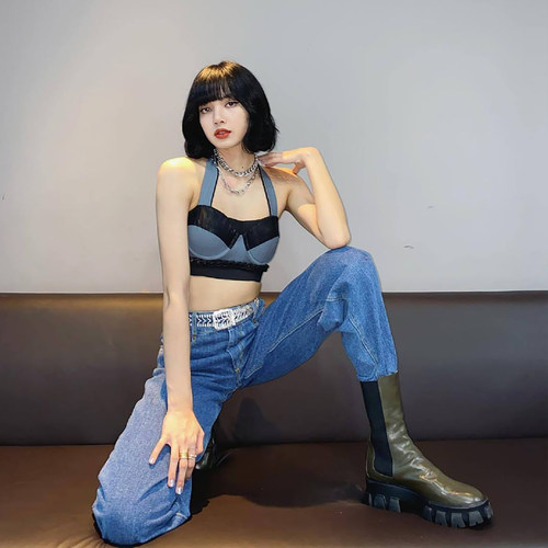 演出舞台长袖lisa打歌服吊带同款