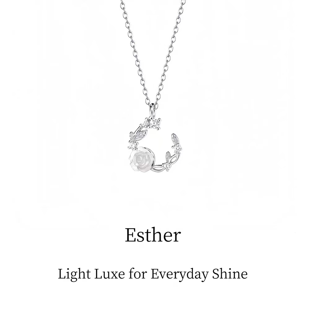 Esther月亮山茶花S999足银项链