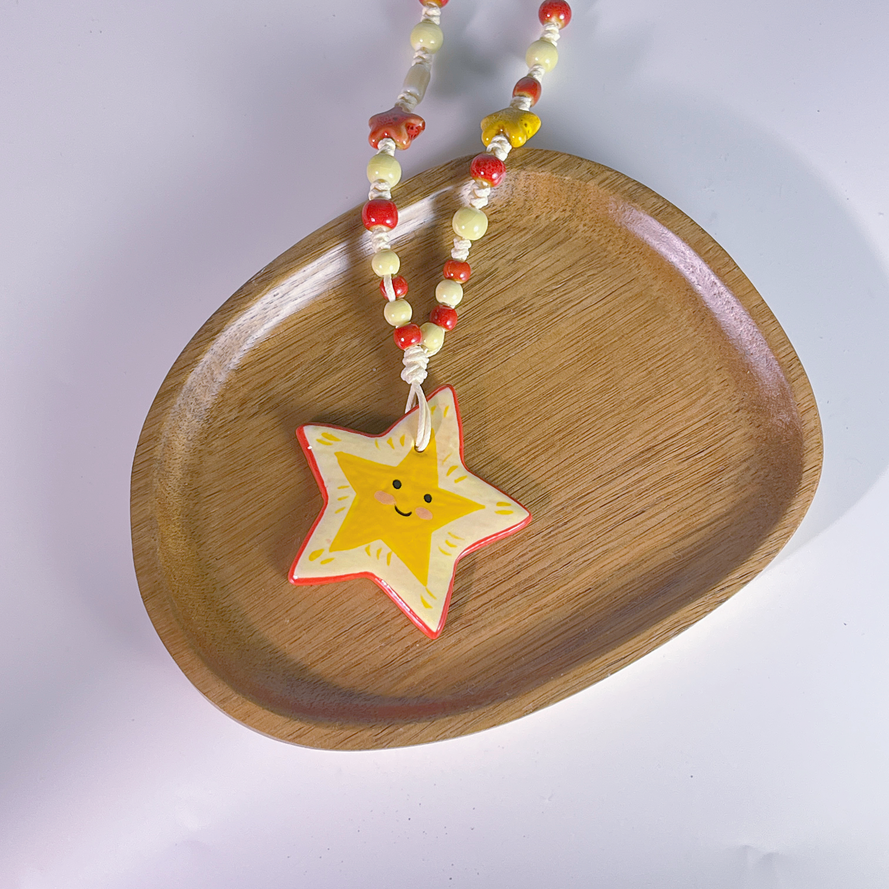 景德镇陶瓷星星项链多巴胺串珠小众甜美饰品显白配饰百搭毛衣链