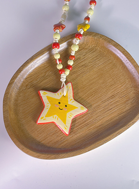 景德镇陶瓷星星项链多巴胺串珠小众甜美饰品显白配饰百搭毛衣链