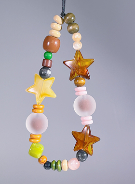 手机链装饰五角星撞色可爱透明串珠手机挂件彩色星星小众挂饰包挂