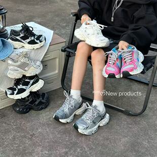 2025春秋新款儿童运动鞋时尚潮流订书机老爹鞋网面透气轻便跑步鞋