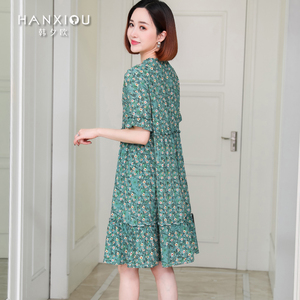碎花真丝连衣裙中长款女装 杭州重磅牌100桑蚕丝双绉高档小个子