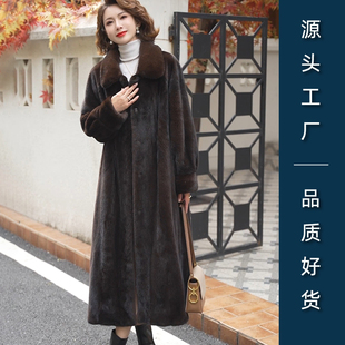 水貂毛大衣 加厚保暖皮毛一体宽松翻领长款 皮草外套女2024冬季 新款