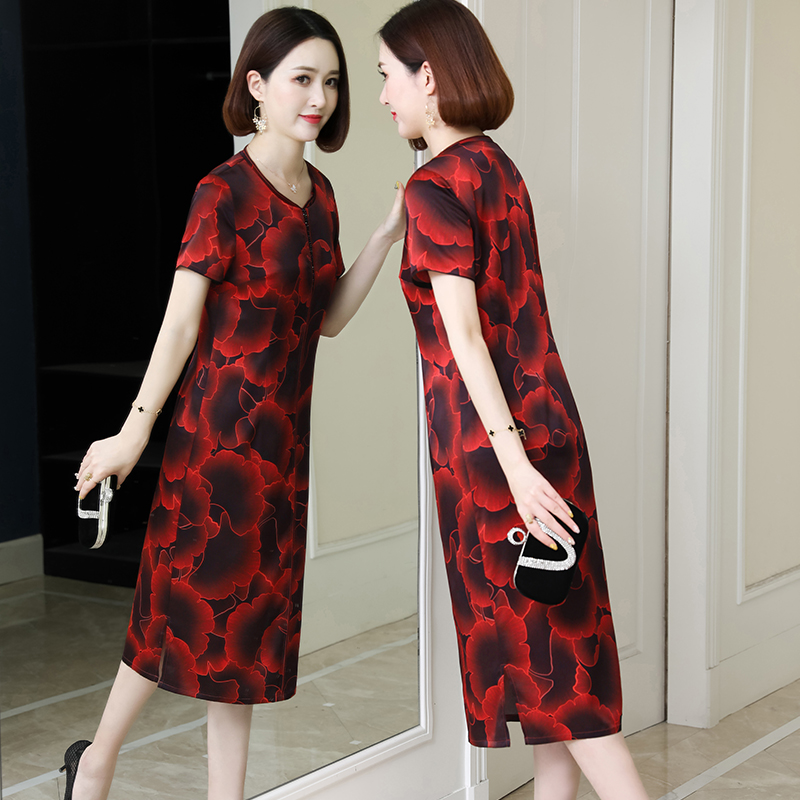 婚宴妈妈装重磅中年风真丝连衣裙