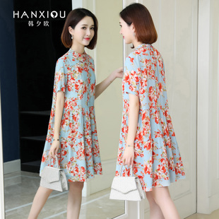 新款 2020夏装 杭州重磅100%桑蚕丝裙 印花真丝连衣裙女中长款 韩版