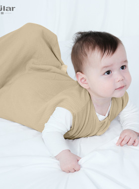 insular新款新生儿双层纱布睡袋宝宝无袖纱布防踢被婴儿无袖睡袋