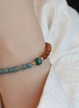 新中式高级感天然库克手串蓝水翡翠串珠手链原创文玩手饰品