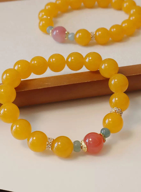 10MM大珠原创天然黄色玛瑙盐源石配饰复古风文艺款扎基拉姆手串