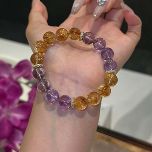 招财转运天然黄水晶紫黄晶手串女紫水晶水晶双拼搭配手链小众轻奢