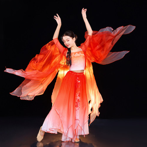 儿童古典舞蹈服女童超仙锦鲤同款古风飘逸大袖衫大摆裙舞蹈演出