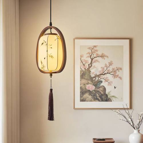 宋代美学木质布艺流苏吊灯卧室