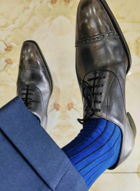 CELCHUK原VICCEL男士双面长筒袜棉袜丝光棉袜条纹正装袜色系二