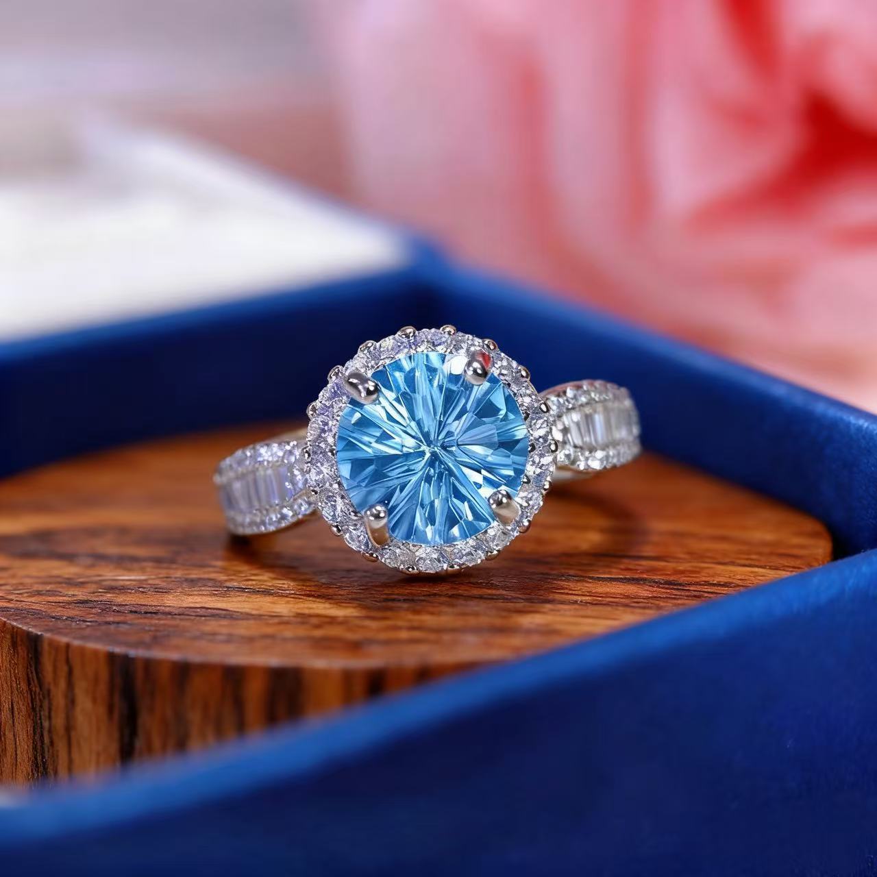 s925银天然托帕石戒指烟花切八心八箭耳钉女款百搭饰品送礼佳品