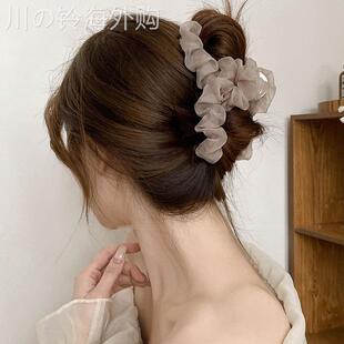 法国YaoYiZun超仙网纱发夹女后脑勺盘发抓夹鲨鱼夹高级感2024新款