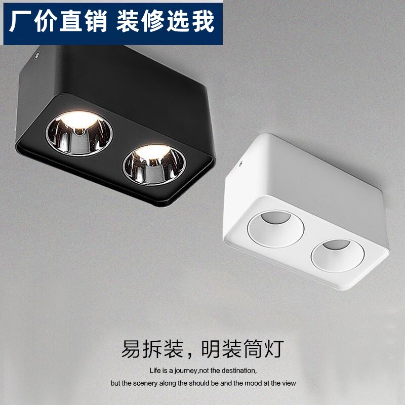 明装筒灯客厅无主灯led方形双头4头斗胆灯防眩极简智能吸顶式射灯