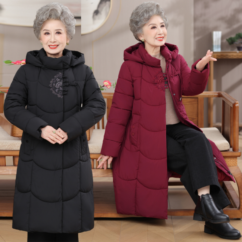 冬装大码长款中老年女装棉袄加厚