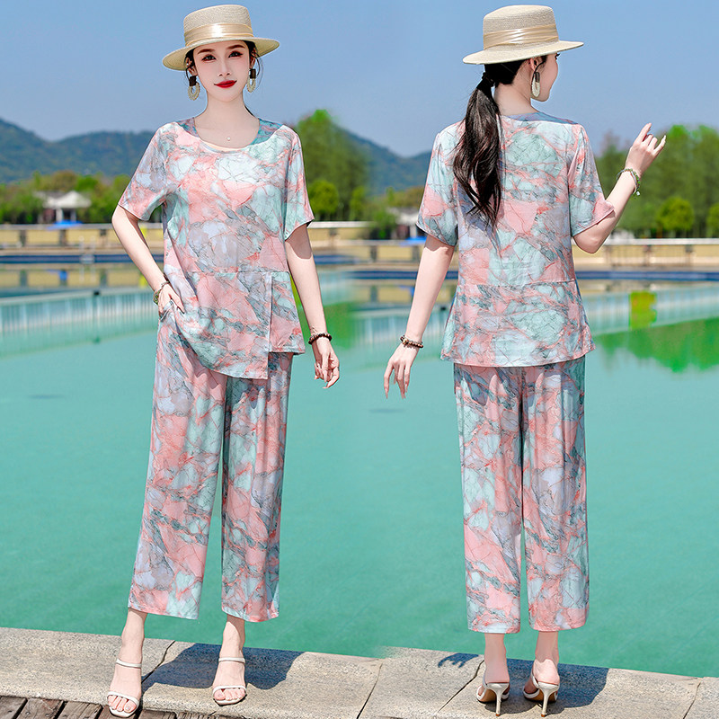 中老年女装衣服奶奶棉绸睡衣妈妈夏装套装上衣短袖2026新款家居服