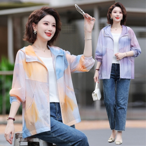 时尚连帽透气防晒衣女夏季妈妈轻薄外套2025年新款宽松户外防晒服