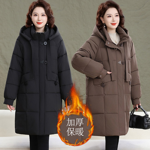 妈妈棉服中长款冬装加厚羽绒棉衣