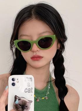 绿框茶色墨镜女感ins网红款2025年新款潮大脸显瘦太阳眼镜-